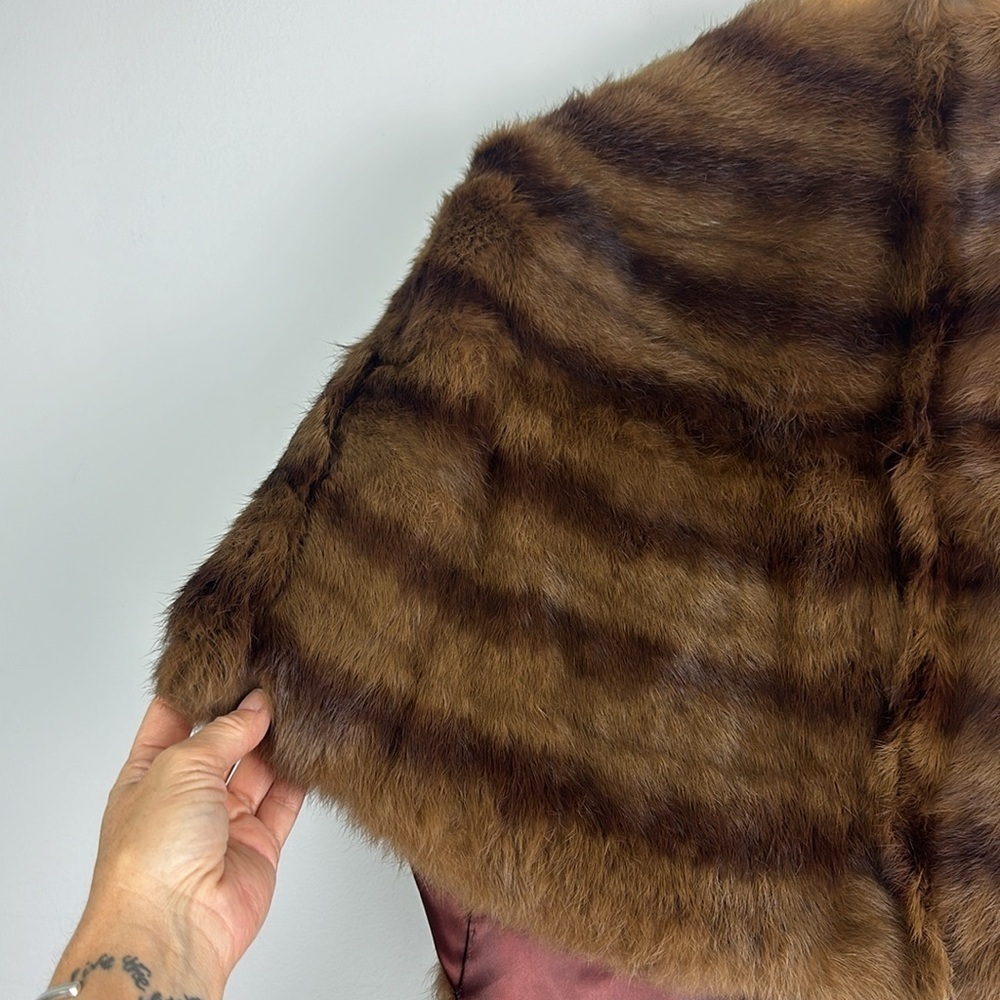 Vintage Mink Stole Pockets Brown Original Owner Shawl Luxury Statement Piece - Picture 12 of 16